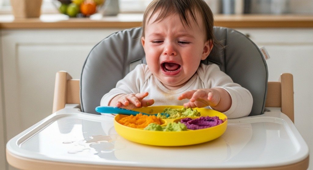 Bebê chorando na hora de comer
